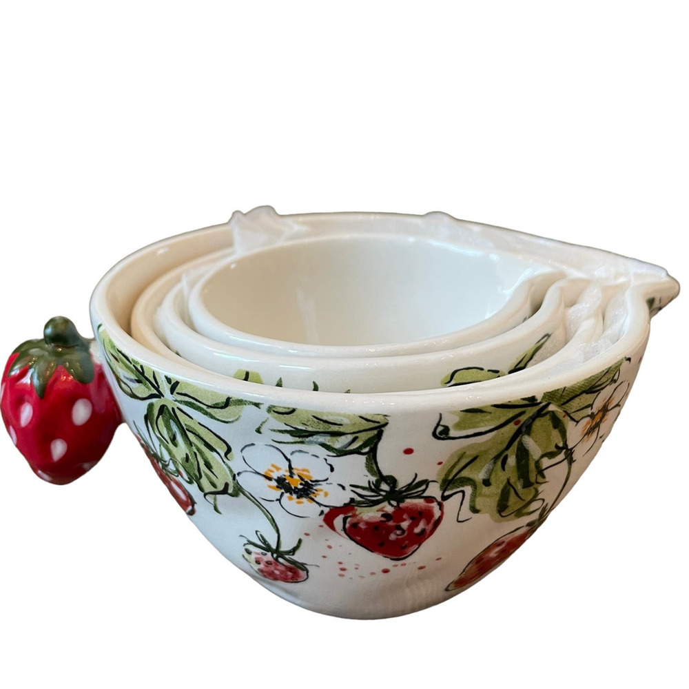 New ELI+ANA Strawberry Ceramic Stackable Measuring Cups Set